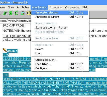 Sample Web page demonstrating insertion of annotation